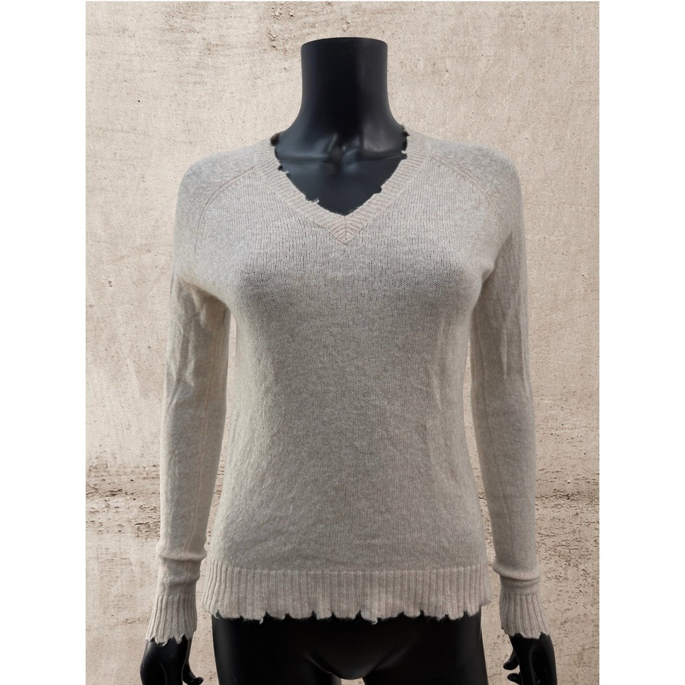 Minnie Rose 100% Cashmere V Neck Sweater Beige XS Lightweight